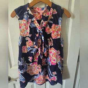 Lilly Pulitzer Navy Blue Floral Sleeveless Top With Tie